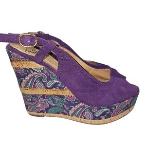 Very Volatile Hendrix Purple Suede Paisley Platform Espadrilles In 8